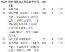 黔南民族幼儿师范高等专科学校2021分类考试专业及计划