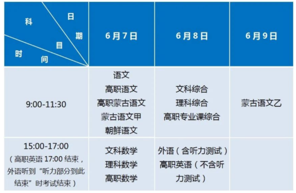 内蒙古2021年普通高考时间 什么时候考试