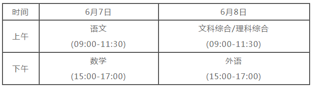 广西2021高考时间及科目安排