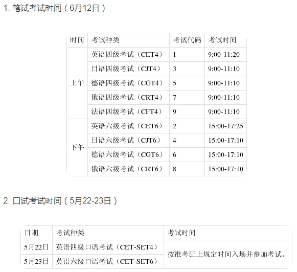 2021年上半年江苏四六级考试时间公布