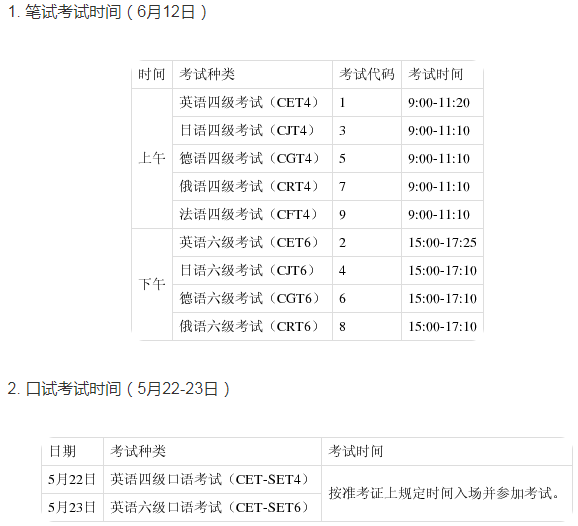 2021年上半年湖南四六级考试时间