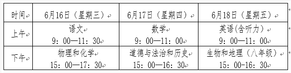 2021平凉中考时间及考试科目安排