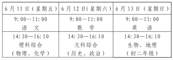 2021德阳中考时间及考试科目安排