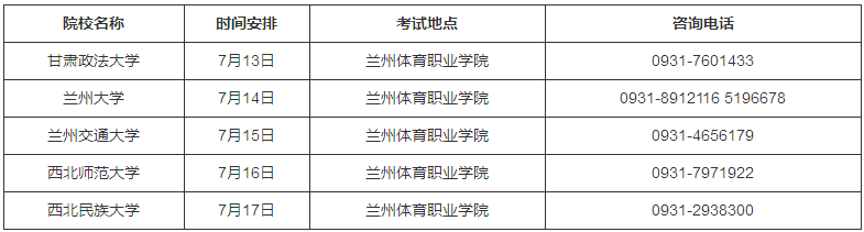 考试地点及时间安排