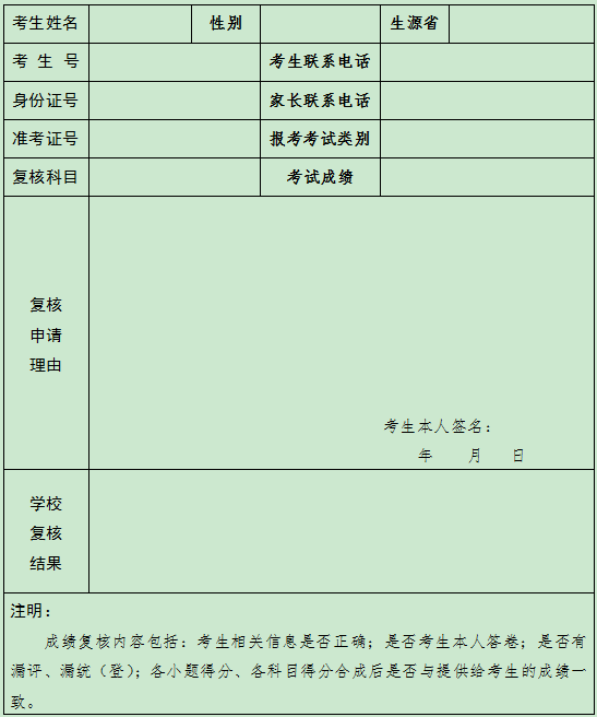 成绩复核申请表