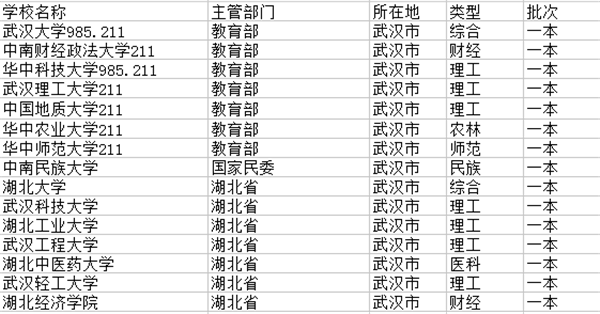 武汉市一本大学