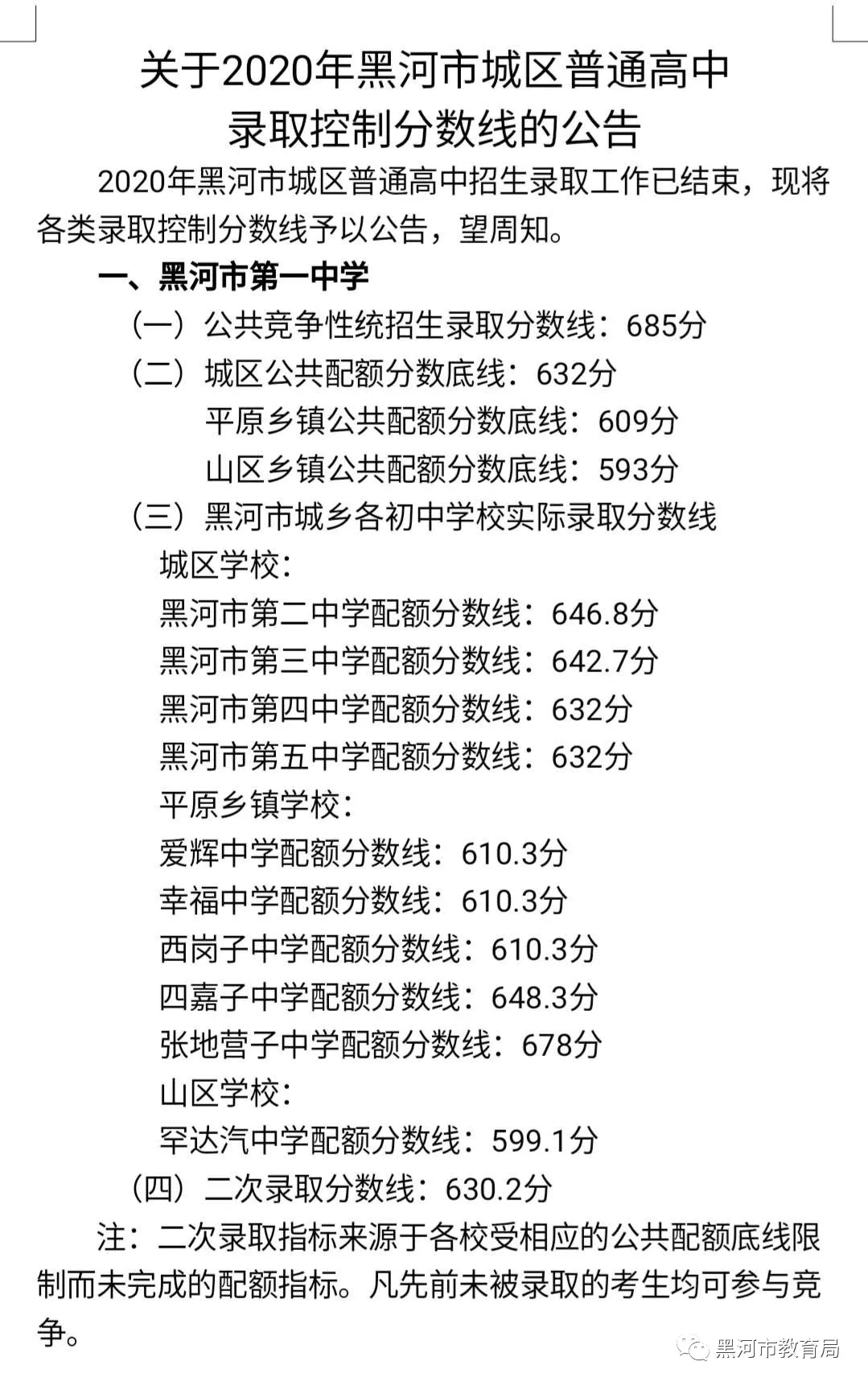 2021黑河中考分数线预测