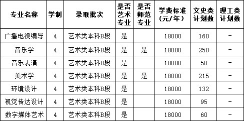 信阳学院2020年艺术类专业招生计划